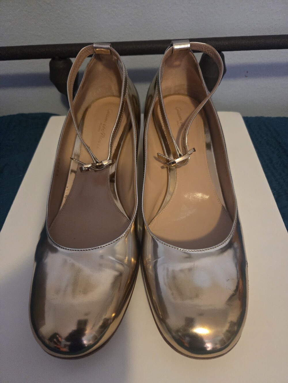 Gianvito Rossi Metallic Silver and Gold  Women's Ankle Strap Low Heels